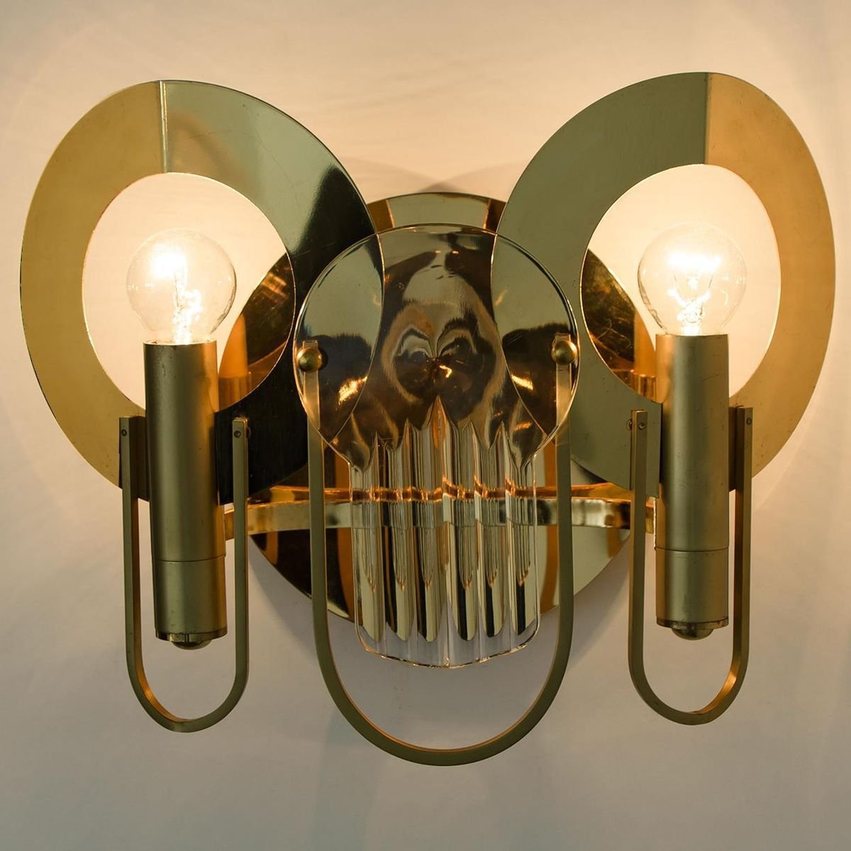 Brass and Glass Wall Sconces by Gaetano Sciolari, 1970s, Set of 2