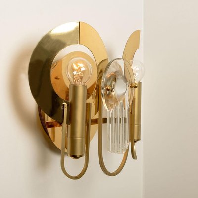 Brass and Glass Wall Sconces by Gaetano Sciolari, 1970s, Set of 2-VDW-884092