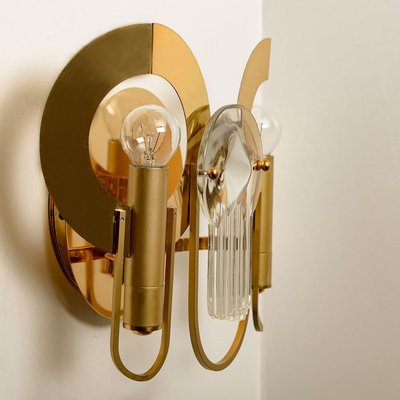 Brass and Glass Wall Sconces by Gaetano Sciolari, 1970s, Set of 2-VDW-884092