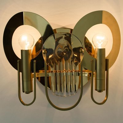 Brass and Glass Wall Sconces by Gaetano Sciolari, 1970s, Set of 2-VDW-884092