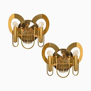 Brass and Glass Wall Sconces by Gaetano Sciolari, 1970s, Set of 2-VDW-884092