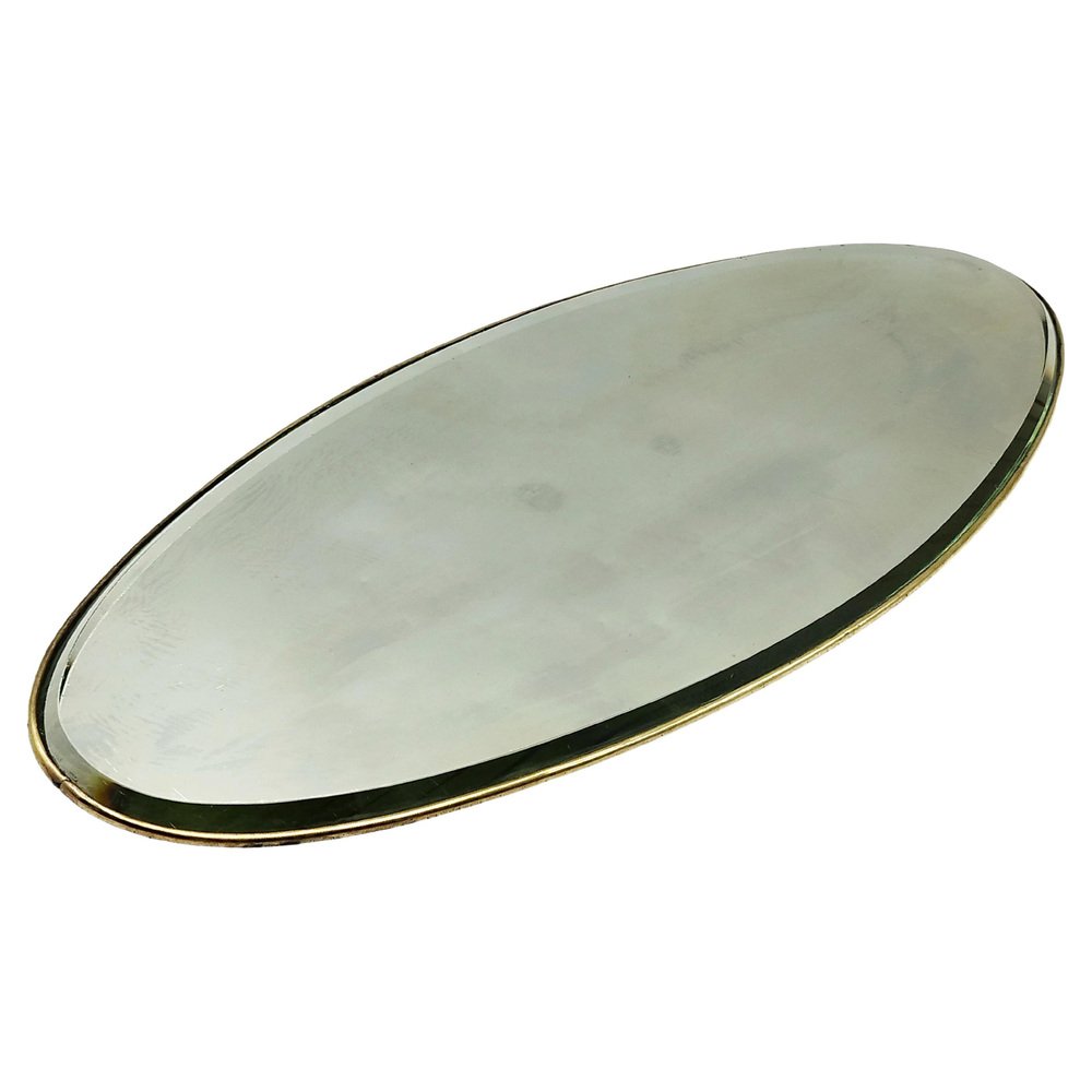 Brass and Ground Mirror Oval Tray, 1950s