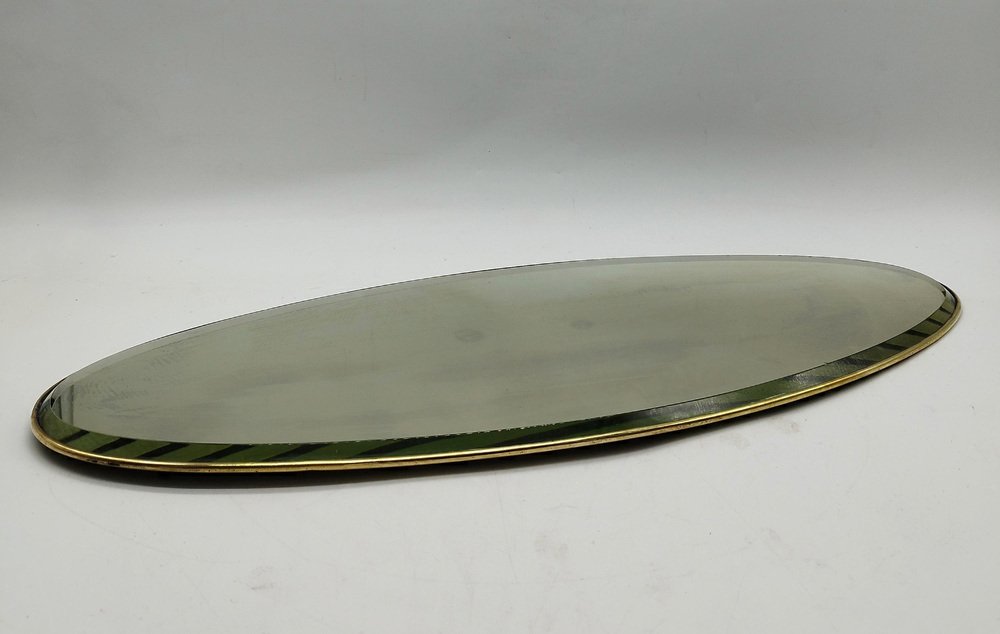 Brass and Ground Mirror Oval Tray, 1950s