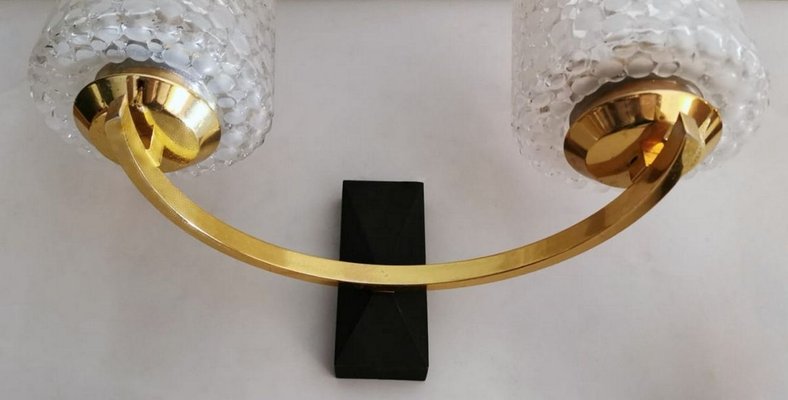 Brass and Half Crystal Sconces in the Style of Maison Arlus, 1957, Set of 3-QRS-821720