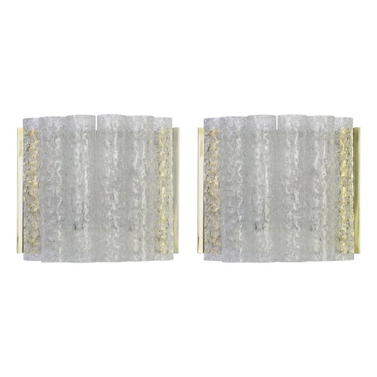 Brass and Ice Glass Wall Sconces by Doria, Germany, 1960s