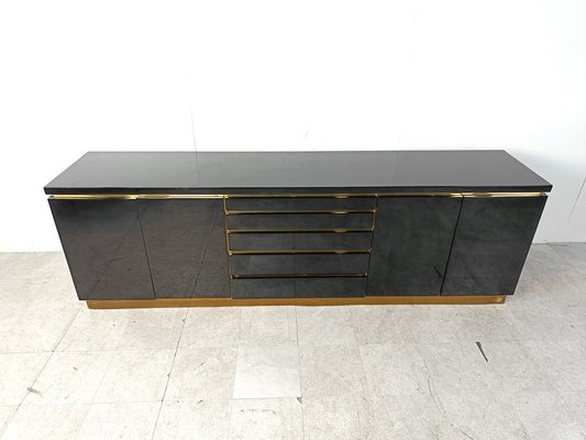 Brass and Lacquer Sideboard by Jean Claude Mahey, 1970s-IRH-1820612