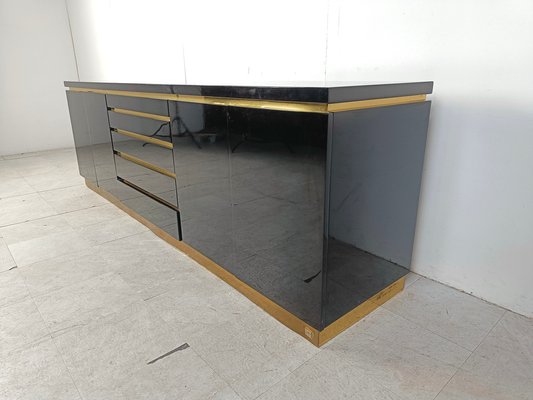 Brass and Lacquer Sideboard by Jean Claude Mahey, 1970s-IRH-1820612