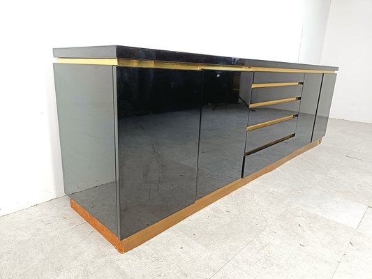 Brass and Lacquer Sideboard by Jean Claude Mahey, 1970s-IRH-1820612