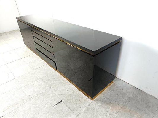 Brass and Lacquer Sideboard by Jean Claude Mahey, 1970s-IRH-1820612