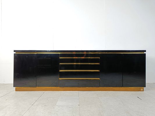 Brass and Lacquer Sideboard by Jean Claude Mahey, 1970s-IRH-1820612