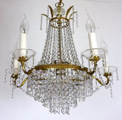 Brass and Lead Crystal Chandelier from Palwa, 1950s-NGU-1819526