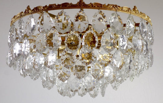 Brass and Lead Crystal Chandelier from Schröder and Co., 1960s