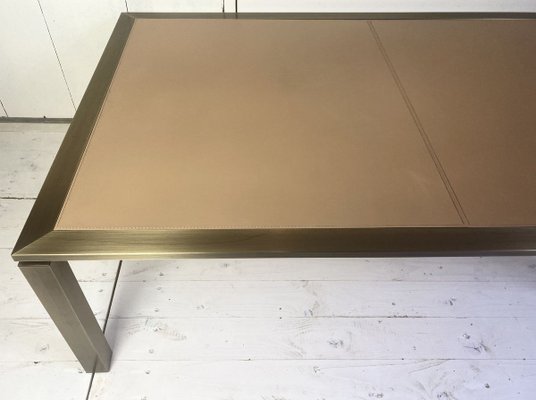 Brass and Leather Coffee Table from Solmet, Italy, 1980s-WZZ-826362