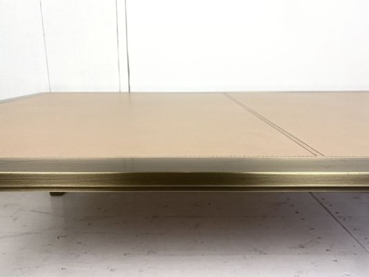 Brass and Leather Coffee Table from Solmet, Italy, 1980s-WZZ-826362