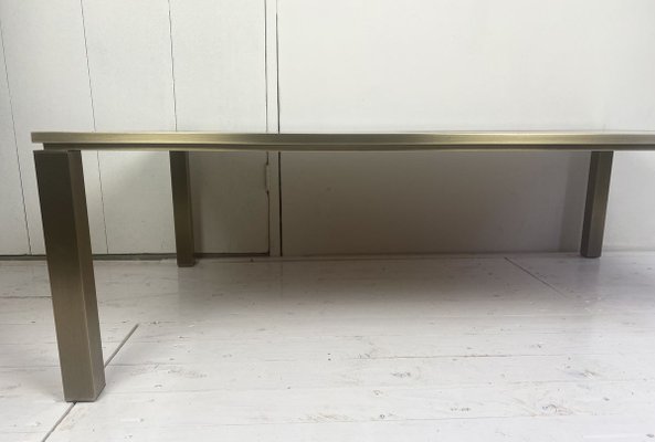 Brass and Leather Coffee Table from Solmet, Italy, 1980s-WZZ-826362