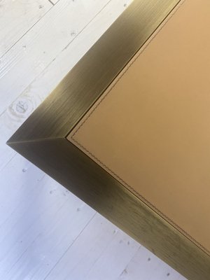 Brass and Leather Coffee Table from Solmet, Italy, 1980s-WZZ-826362