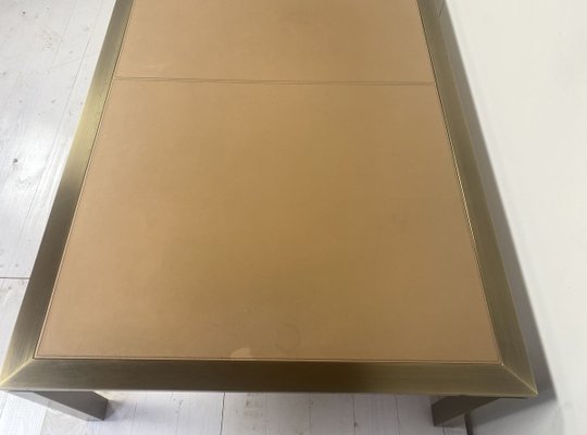 Brass and Leather Coffee Table from Solmet, Italy, 1980s-WZZ-826362