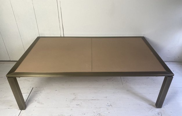 Brass and Leather Coffee Table from Solmet, Italy, 1980s-WZZ-826362