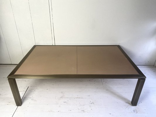 Brass and Leather Coffee Table from Solmet, Italy, 1980s-WZZ-826362