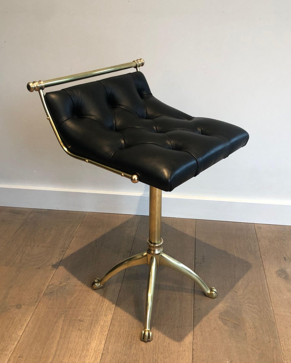 Brass and Leather Stool with Claws, 1890s