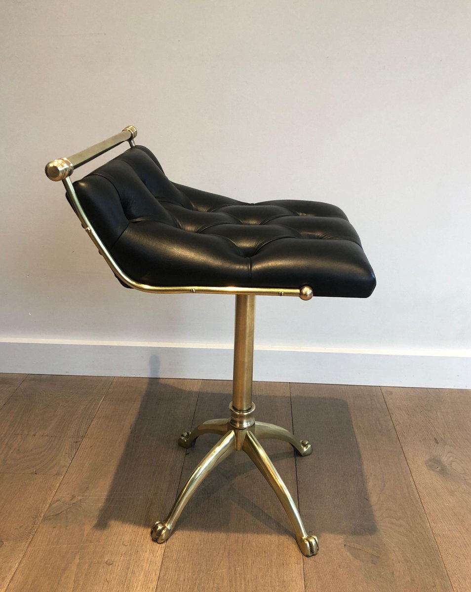 Brass and Leather Stool with Claws, 1890s