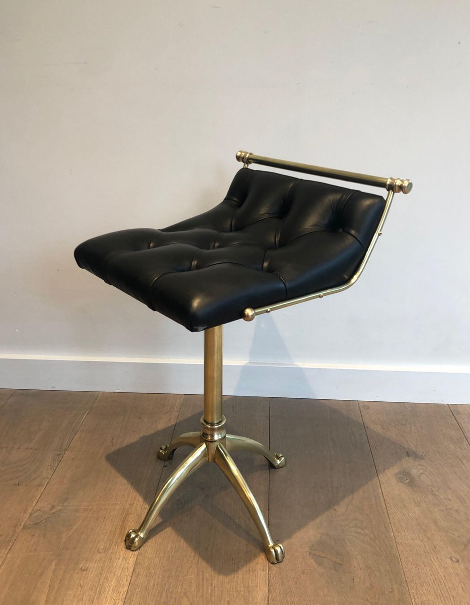 Brass and Leather Stool with Claws, 1890s