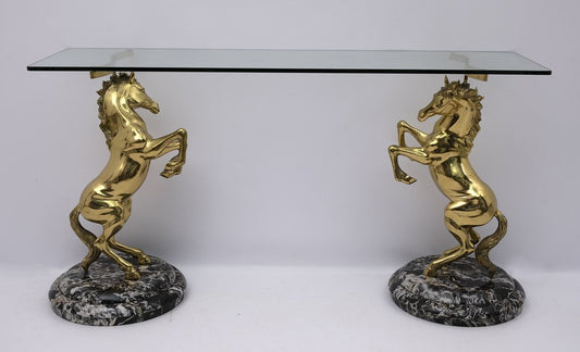 Brass and Marble Base Console Table with Horses, Italy, 1970