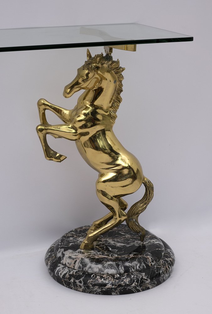 Brass and Marble Base Console Table with Horses, Italy, 1970