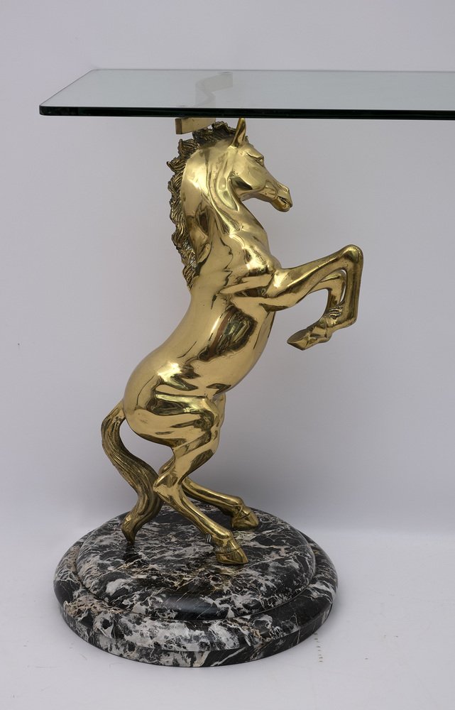 Brass and Marble Base Console Table with Horses, Italy, 1970