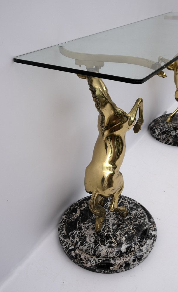 Brass and Marble Base Console Table with Horses, Italy, 1970