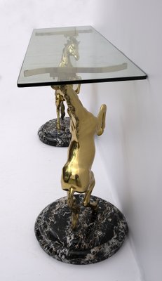 Brass and Marble Base Console Table with Horses, Italy, 1970-FER-970017