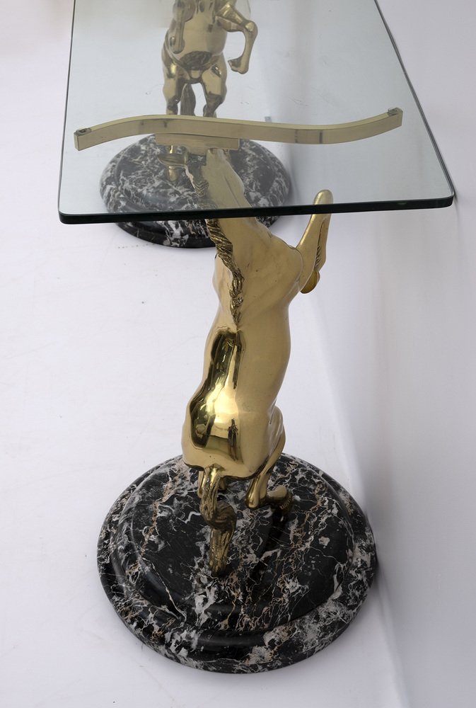 Brass and Marble Base Console Table with Horses, Italy, 1970