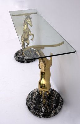 Brass and Marble Base Console Table with Horses, Italy, 1970-FER-970017