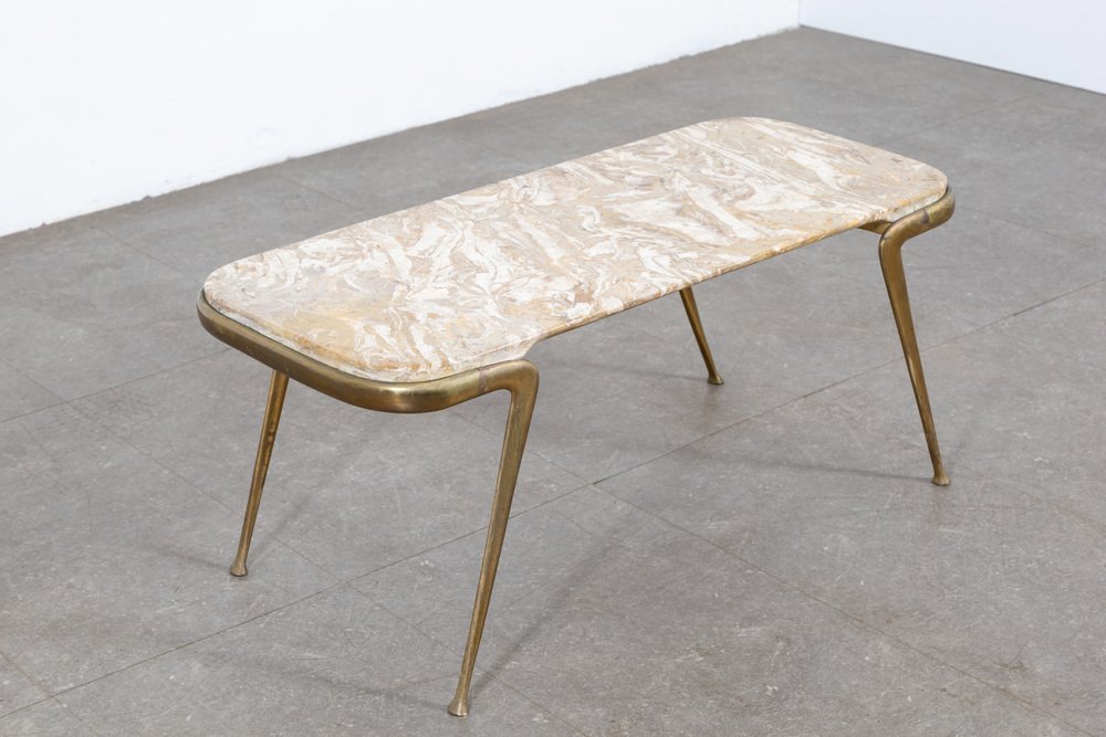 Brass and Marble Coffee Table attributed to Cesare Lacca, 1950s