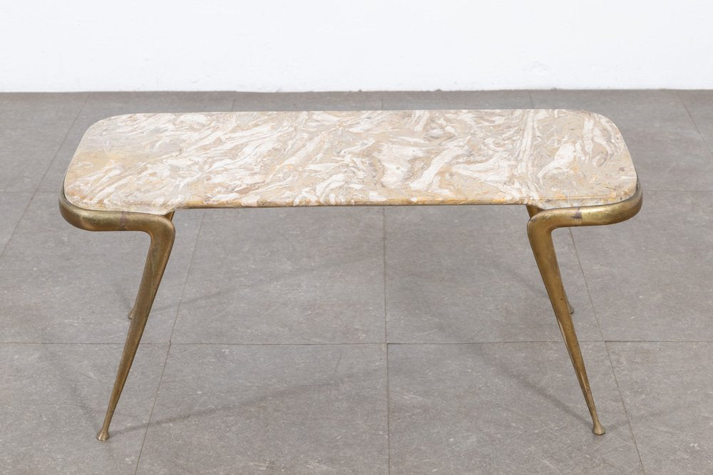 Brass and Marble Coffee Table attributed to Cesare Lacca, 1950s