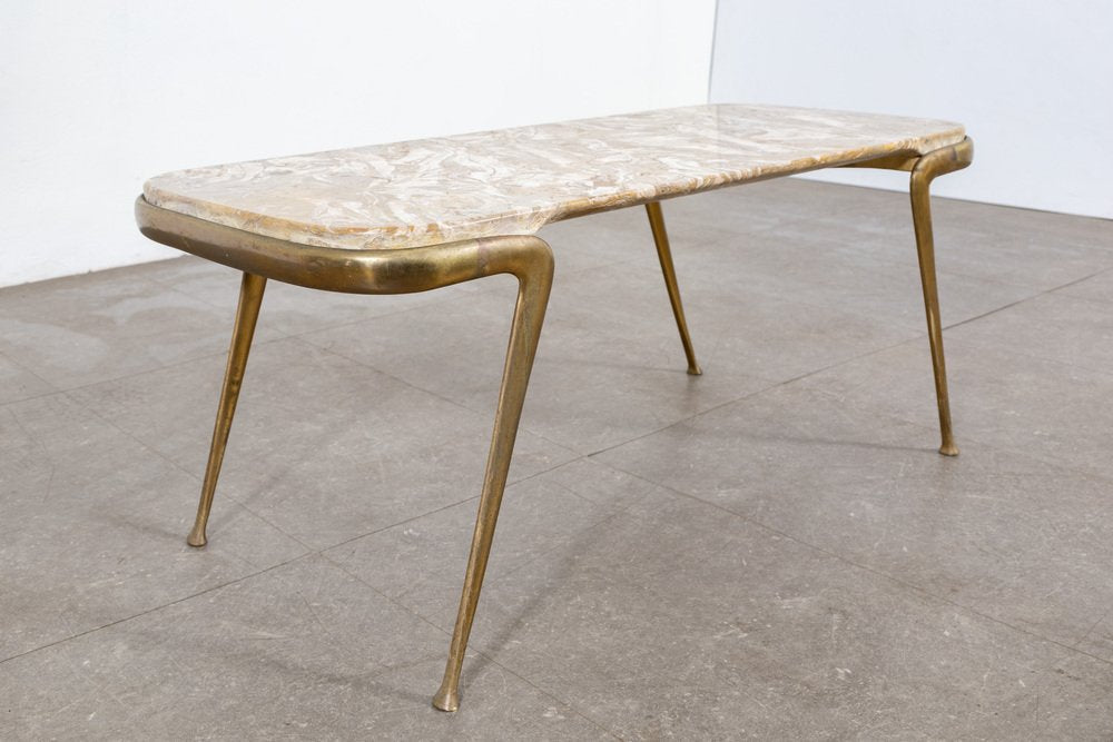 Brass and Marble Coffee Table attributed to Cesare Lacca, 1950s