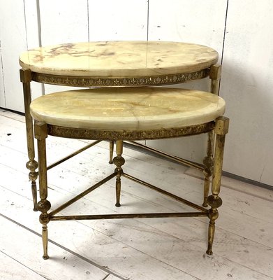 Brass and Marble Nesting Tables, 1970s, Italy, Set of 2-WZZ-858742