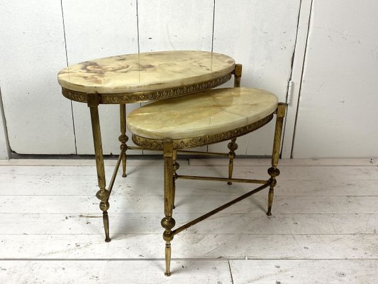 Brass and Marble Nesting Tables, 1970s, Italy, Set of 2-WZZ-858742