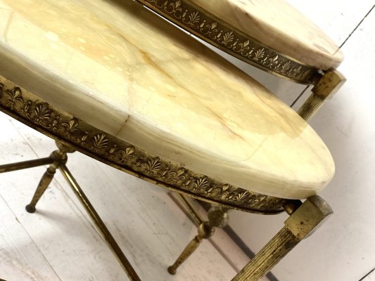 Brass and Marble Nesting Tables, 1970s, Italy, Set of 2-WZZ-858742