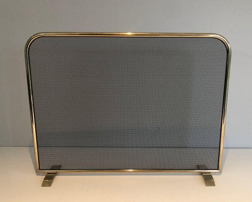 Brass and Mesh Fire Screen, 1970s-BA-1481495