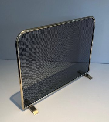 Brass and Mesh Fire Screen, 1970s-BA-1481495