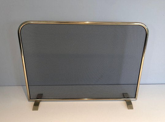 Brass and Mesh Fire Screen, 1970s-BA-1481495