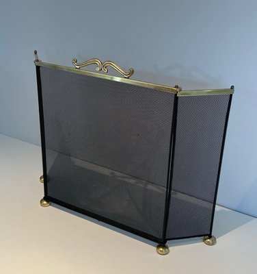 Brass and Mesh Fire Screen, 1970s-BA-1483484