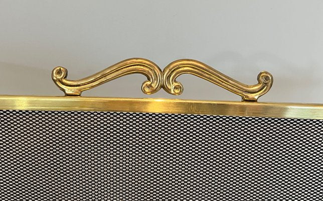 Brass and Mesh Fire Screen, 1970s-BA-1483484