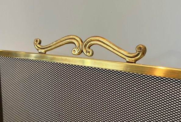 Brass and Mesh Fire Screen, 1970s-BA-1483484