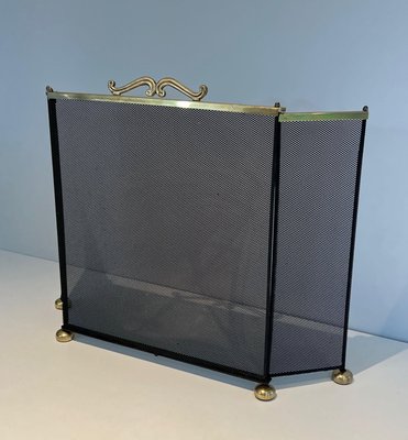 Brass and Mesh Fire Screen, 1970s-BA-1483484