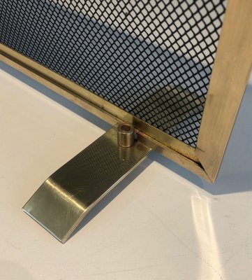 Brass and Mesh Fire Screen, 1970s-BA-1481495