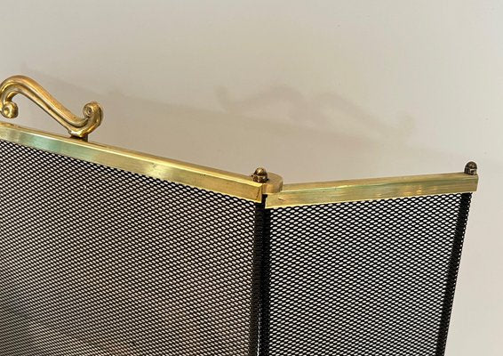 Brass and Mesh Fire Screen, 1970s-BA-1483484