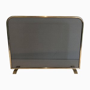 Brass and Mesh Fire Screen, 1970s-BA-1481495