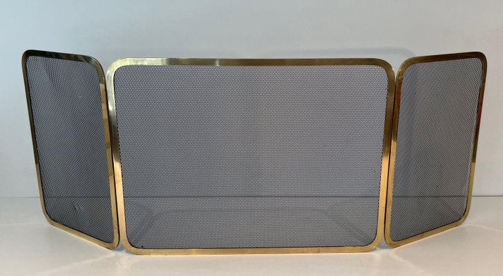 Brass and Mesh Fireguard, 1970s-BA-1784736